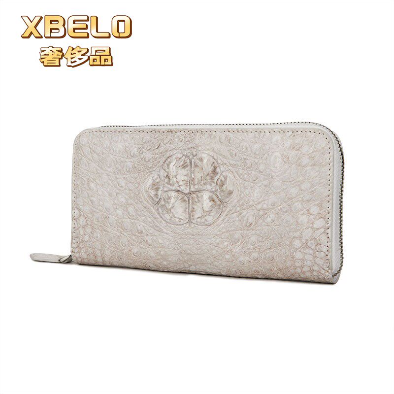 XBELO奢侈品喜马拉雅白手拿包暹罗鳄鱼皮女士包真皮钱包长款手包