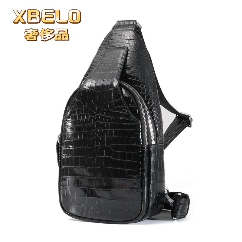 XBELO奢侈品鳄鱼皮胸包男士真皮单肩包休闲斜挎包商务通勤男包包