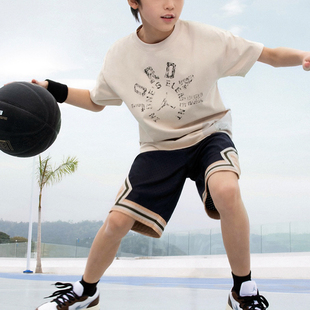 JORDAN乔丹正品25年夏季男女童时尚复古印花纯棉短袖T恤JD2512382