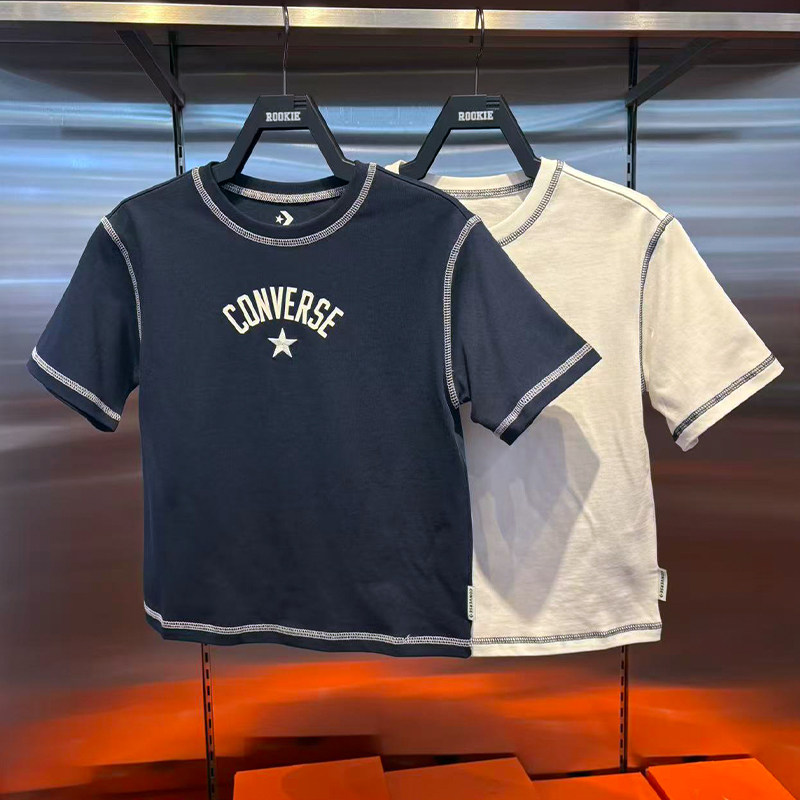 CONVERSE匡威圆领纯棉短袖26年夏款男女儿童时尚明线T恤CV2622019