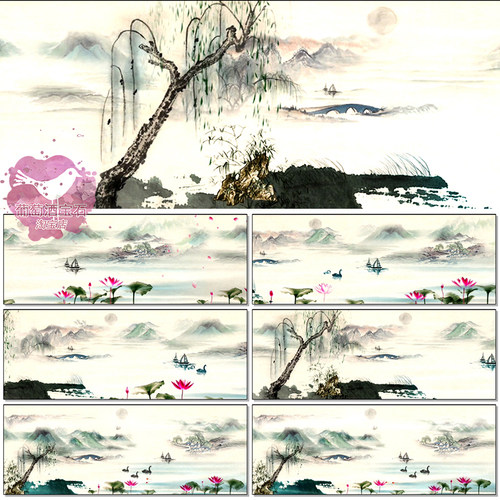 丽人行配乐歌曲宽屏水墨文艺晚会古装舞蹈大屏幕背景LED视频素材