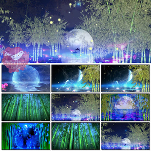 月光下的凤尾竹伴奏月亮海面国庆中秋舞台大屏幕led背景视频素材