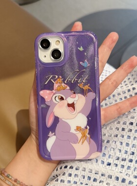双层紫色卡通桑普兔斑比小鹿iphone16promax苹果14手机壳15新款17pro可爱女款12小众13pm硅胶全包防摔保护套