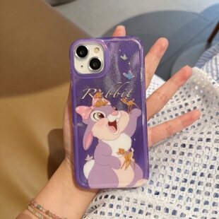 双层紫色卡通桑普兔斑比小鹿iphone16promax苹果14手机壳15新款17pro可爱女款12小众13pm硅胶全包防摔保护套
