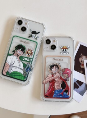 创意插卡日系动漫卡通iPhone14手机壳xr海贼王15Promax套13Pro潮xs新款12pm卡包男款苹果11适用7/8plus保护套