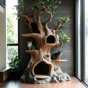 室内创意猫窝爬架森系假树洞猫屋景观猫舍商业空间树形猫架子装 饰