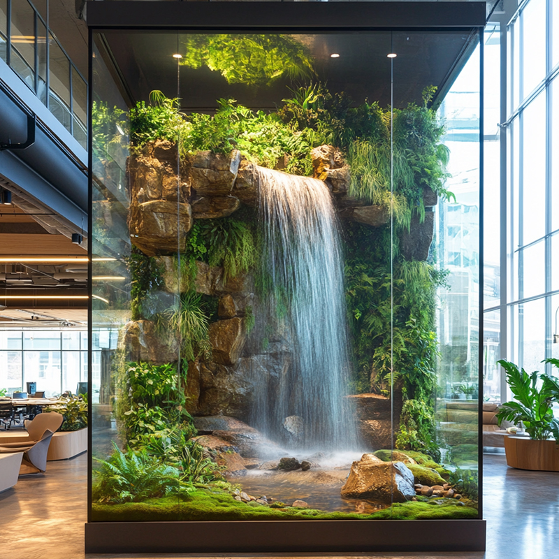 仿真绿植流水瀑布循环水橱窗景观公司酒店大型植物装饰假山造景