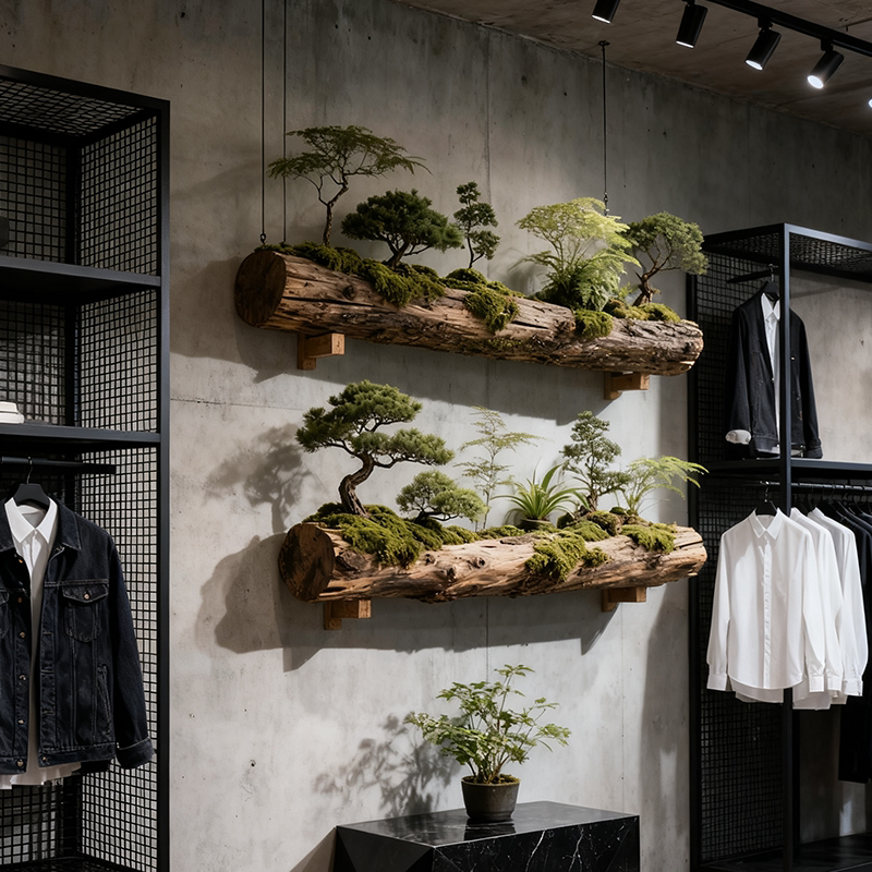 服装店墙面壁挂式枯木景观图片
