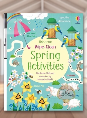 【现货】春日活动可擦拭活动书英文儿童趣味KirsteenRobson进口原版书平装3岁-6岁Wipe-Clean Spring ActivitiesUsborne childre书