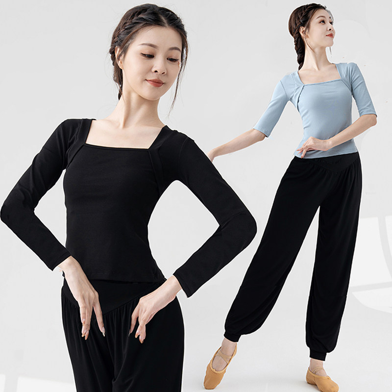 舞蹈练功服套装黑色形体训练服古典舞上衣女学生现代舞民族中国舞