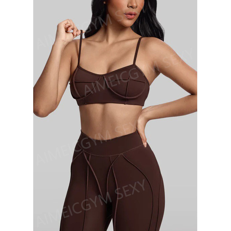 AimeicGym Sexy欧美聚拢防震瑜伽文胸女健身跑步调节细带运动内衣