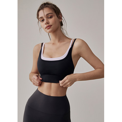 AimeicGym Sexy欧美健身新款撞色假两件瑜伽内衣女高强度运动文胸