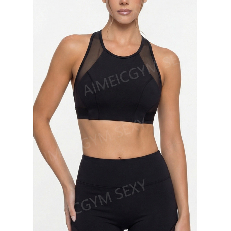 AimeicGym Sexy欧美新款运动文胸女外穿透气性感网纱美背跑步内衣