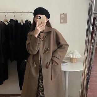 不起球牛角扣日系毛呢外套女2025年秋冬新款中长款呢子大衣小个子