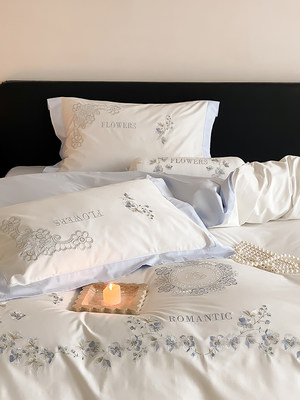 小清新100支长绒棉四件套浪漫田园花卉刺绣被套全棉1.8米床上用品