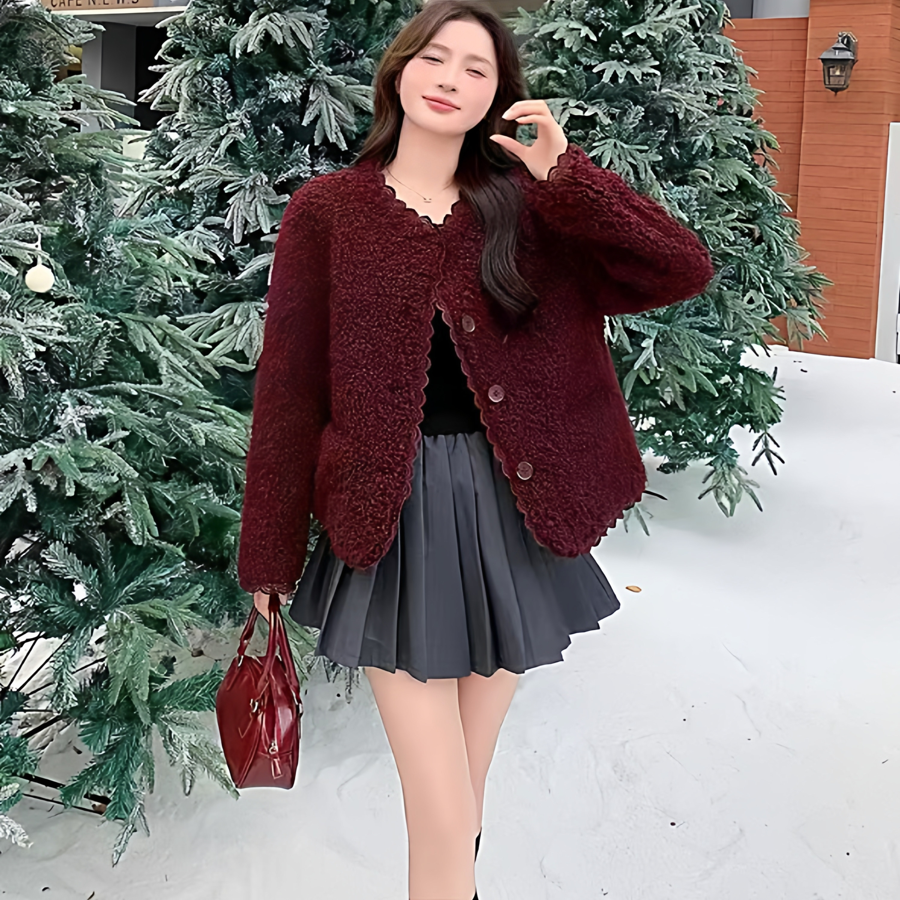 皮毛保暖开衫2025秋冬新款小香风外套女短款圆领单排扣毛绒上衣,女装/女士精品,短外套,淘宝优惠券,粉丝福利购,淘宝优惠卷