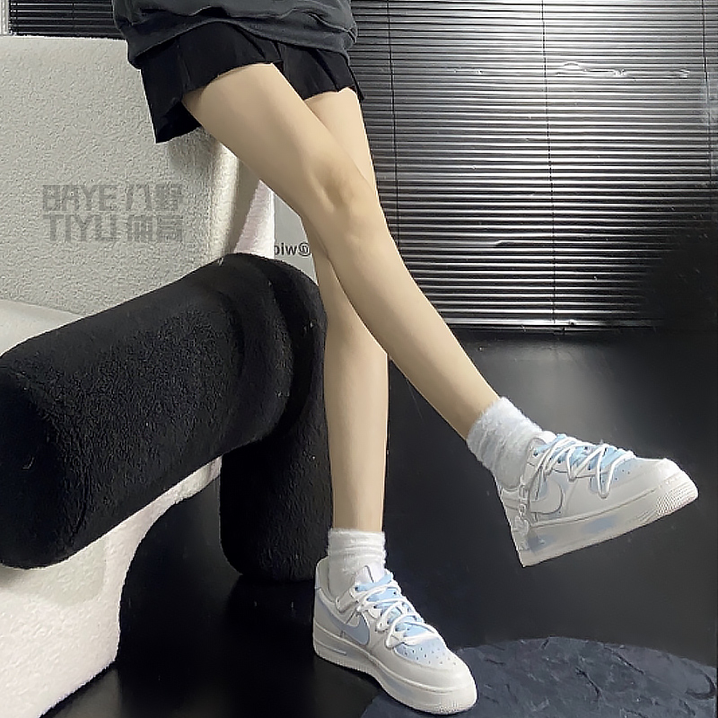 球鞋定制 Nike Air Force 1 空军一号心语心愿蓝白紫低帮男女板鞋