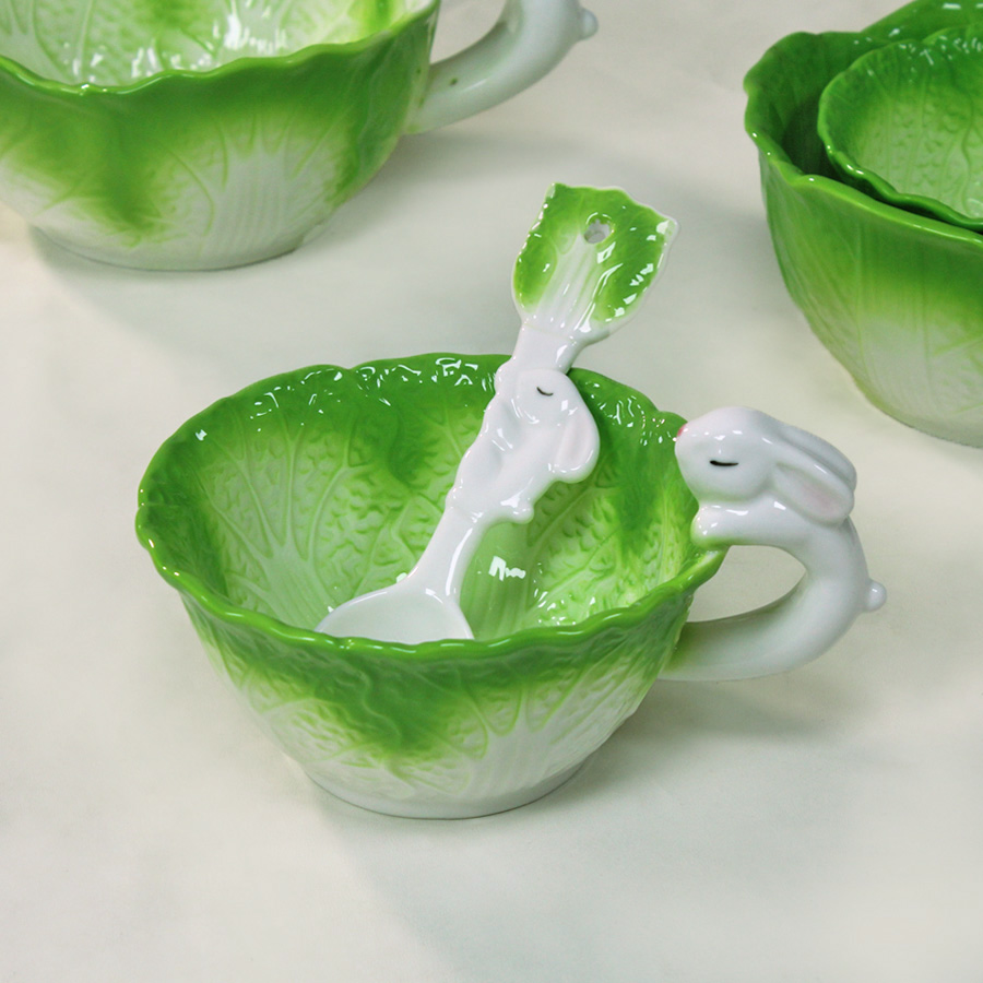 白菜早餐酸奶碗可爱早餐碗带把手单柄吃面碗儿童饭碗陶瓷甜品碗