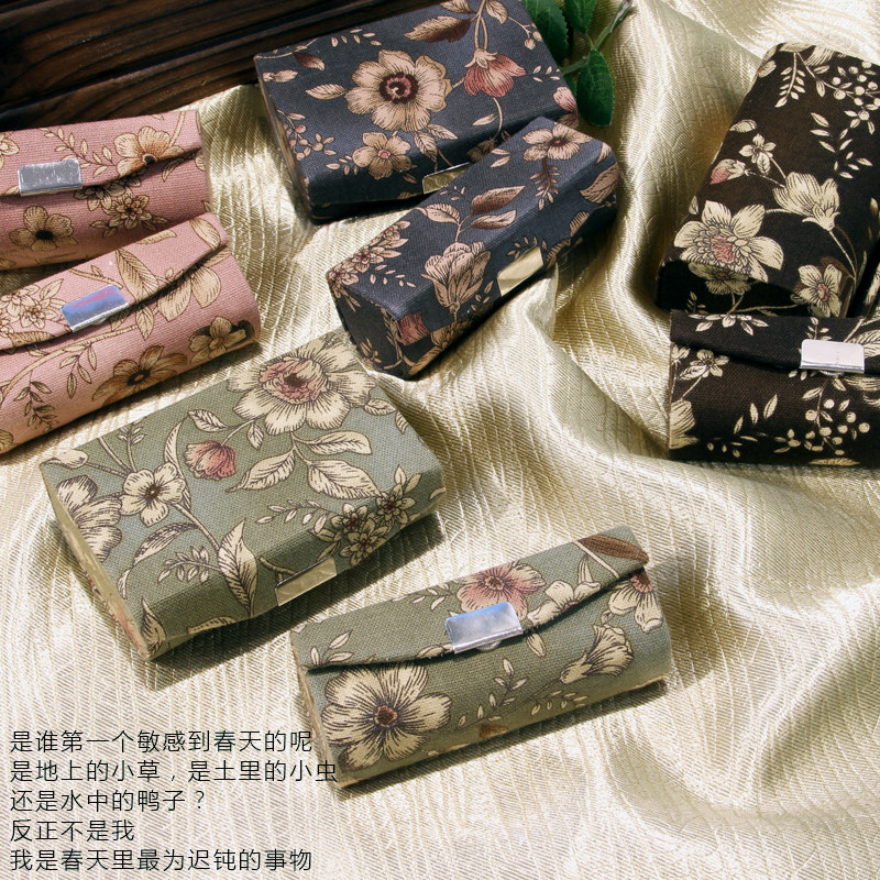 精致便携可装两支口红盒收纳保护唇膏U盘私章首饰带镜子复古花朵