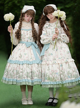 【莺时】withpuji原创设计花鸟柄图裙摆定位印花op/jsk双子lo裙秋