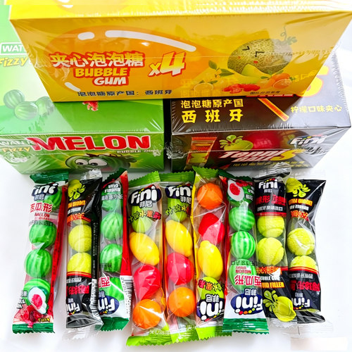 特惠西班牙Fini菲尼进口泡泡糖网球柠檬西瓜形小吃口香糖20g夹心