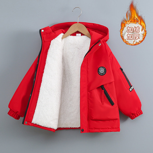 男童加绒外套秋冬款2026新款儿童冬季冲锋衣大童加厚夹棉派克棉服
