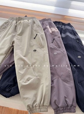 男童裤子加绒2025新款冲锋裤儿童春秋冬款简约保暖中大童运动长裤