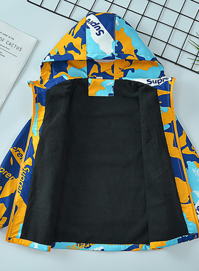 男童2025年春秋新款薄绒秋装秋冬儿童防风衣中童加绒冲锋衣一体绒