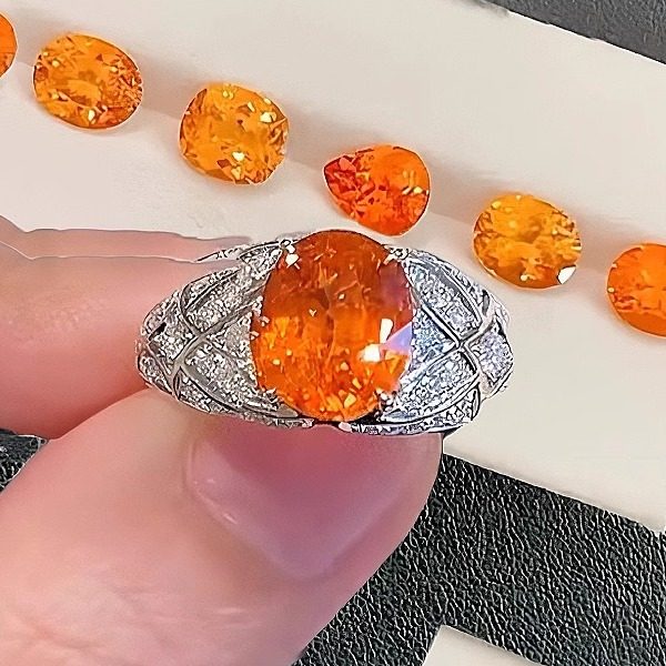 天然尼日利亚汽水色芬达石石榴石火焰橙裸石戒面镶嵌戒指吊坠