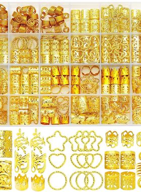 260pcs Dreadlock Gold Silver Braiding Hair Rings Clips Cuffs