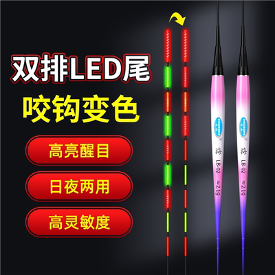 双排LED电子漂咬钩变色夜光漂钓鱼罗非土鲮浮漂长身短脚鱼漂配件