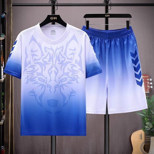 休闲衣服男夏季冰丝速干运动服套装短袖上衣跑步 t恤篮球训练新款