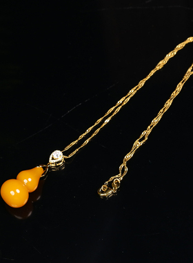 青峰玉业新疆和田玉黄玉小葫芦挂件925银项链包玉镶嵌葫芦男女情