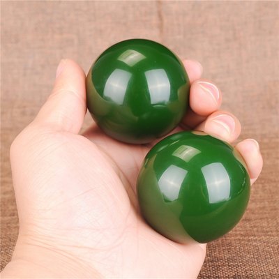 玉翡缘玉器新疆和田玉健身球把件菠菜绿碧玉手球把件保健养生手