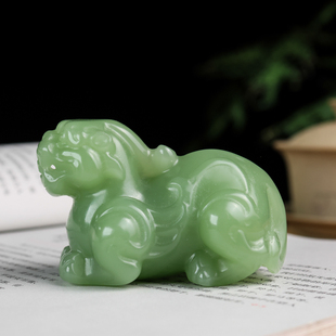 新疆和田玉貔貅手把件天然玉石招财貔貅把件青白玉原石手玩件