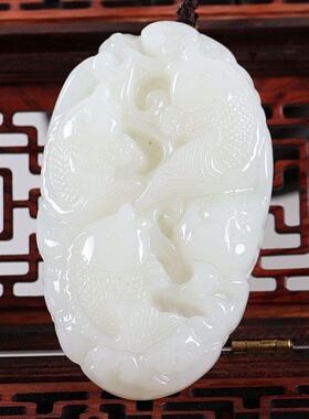 青峰玉业玉器新疆和田玉白玉手把件文玩件籽料把玩年年有鱼手把件