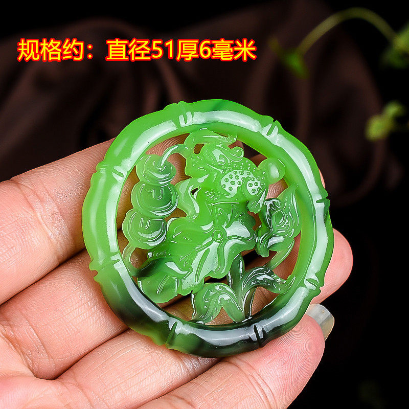 玉翡缘新疆碧玉牌子项链吊坠镂空雕刻金蟾莲花挂件玉佩羊脂碧玉饰
