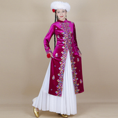 广场舞新疆舞袷袢 珠绣金丝绒马甲秋冬季 维族舞蹈演出服装 女士长款