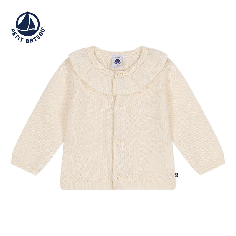 Petitbateau小帆船 秋季新款女宝圆领毛衣绵羊毛针织开衫A0B3S