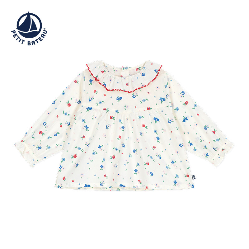 【断码特惠】法国小帆船童装Petitbateau婴幼儿碎花衬衫上衣A0FCA