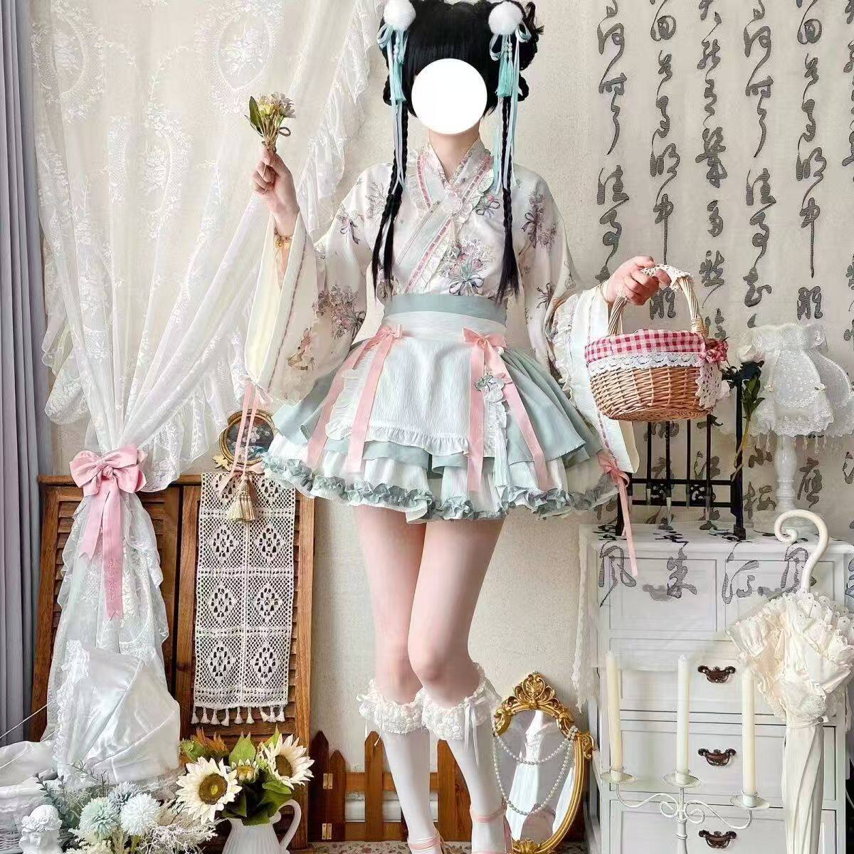 中国风汉服夏洛丽塔套装中华风交领裙女仆纯欲cos服汉元素短裙女