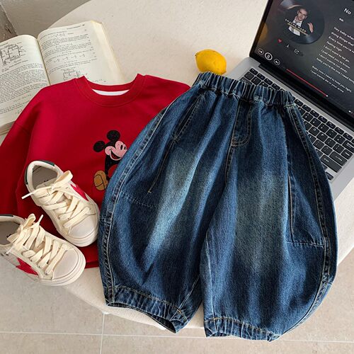 宝宝弯刀牛仔裤2026春季新款韩版小童长裤男童女童休闲时尚阔腿裤