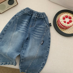 时髦儿童春秋痞帅直筒裤 男童牛仔裤 男孩弯刀长裤 2026新款 子潮 春装