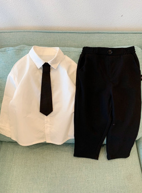 辰妈家 儿童套装春季童装帅气礼服男宝宝白色衬衫长袖长裤两件套