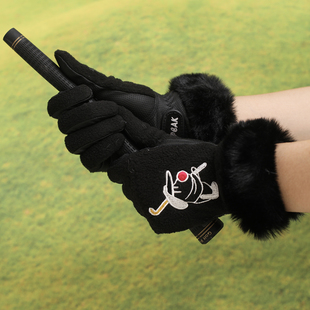秋冬高尔夫手套女防风防寒保暖舒适加绒加厚手腕绒毛户外抗寒韩国