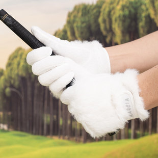 秋冬高尔夫球手套女加绒加厚防寒抗冻韩国绒毛保暖户外运动左右手