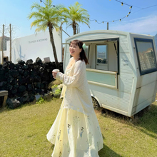 大码胖mm云南旅游穿搭镂空针织开衫褶皱感水草花复古刺绣长裙套装