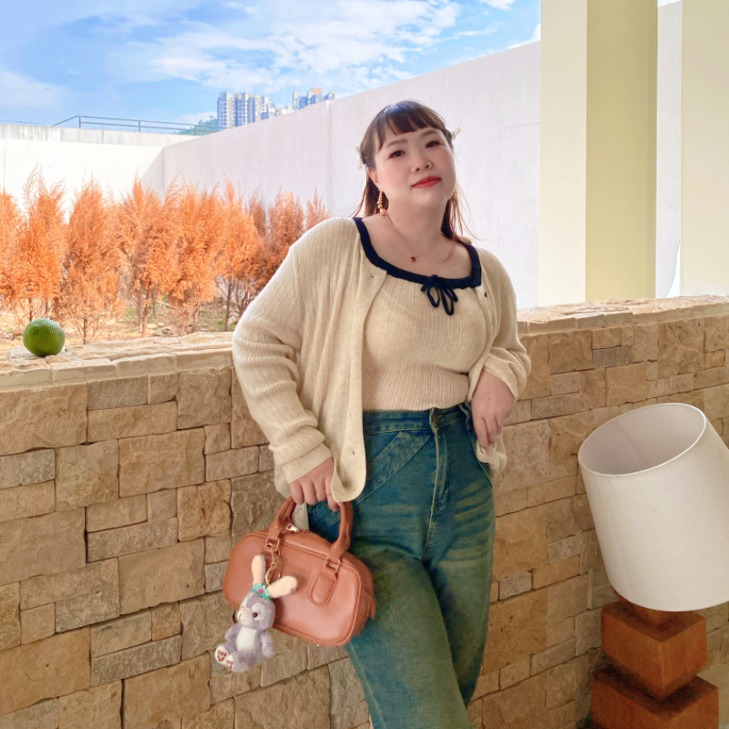 大码针织衫针织两件套单排扣开衫