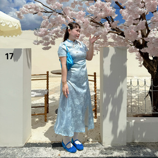 精灵家微胖大码 复古提花国风开叉连衣裙 新中式 改良旗袍女2025夏季