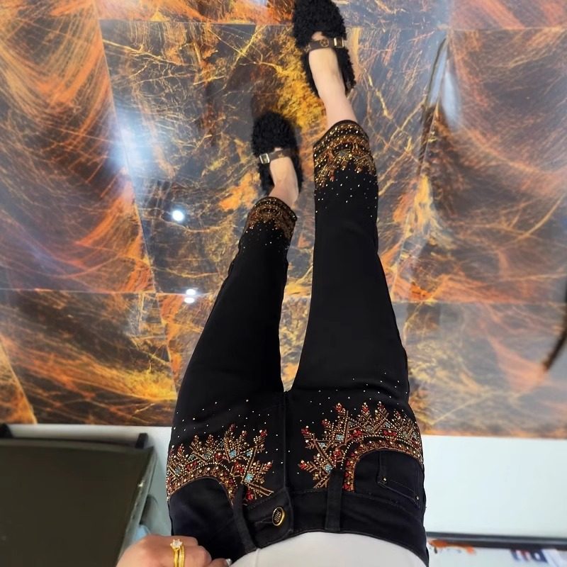 大码女春季新款显瘦直筒刺绣牛仔裤胖妹妹高腰弹力百搭九分烟管裤,女装/女士精品,大码裤装,淘宝优惠券,粉丝福利购,淘宝优惠卷